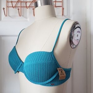 BNWT Victoria's Secret Pink Teal Padded Bikini Swim Wear Push Up Top Size Medium